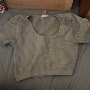 Gray Textured Short Sleeve Top